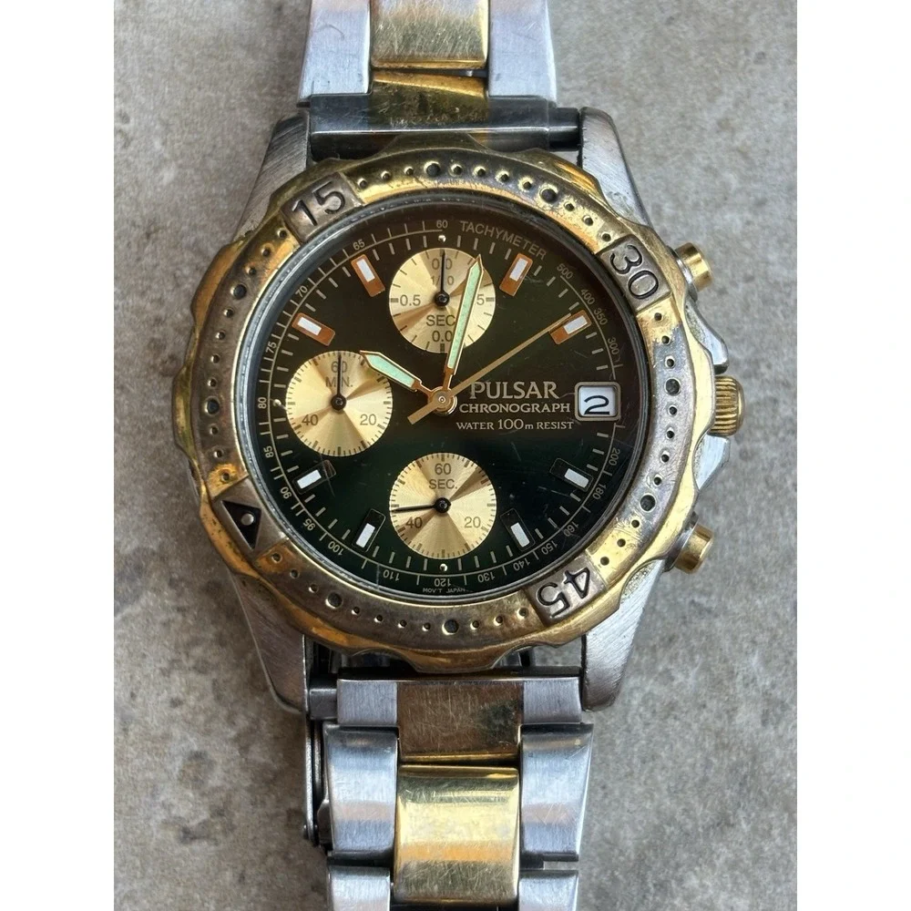 ⭐️Vtg TWO TONE CHRONOGRAPH MEN'S WATCH 
